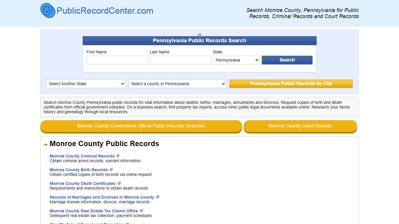 Monroe County Pennsylvania Free Public Records - Court Records ...