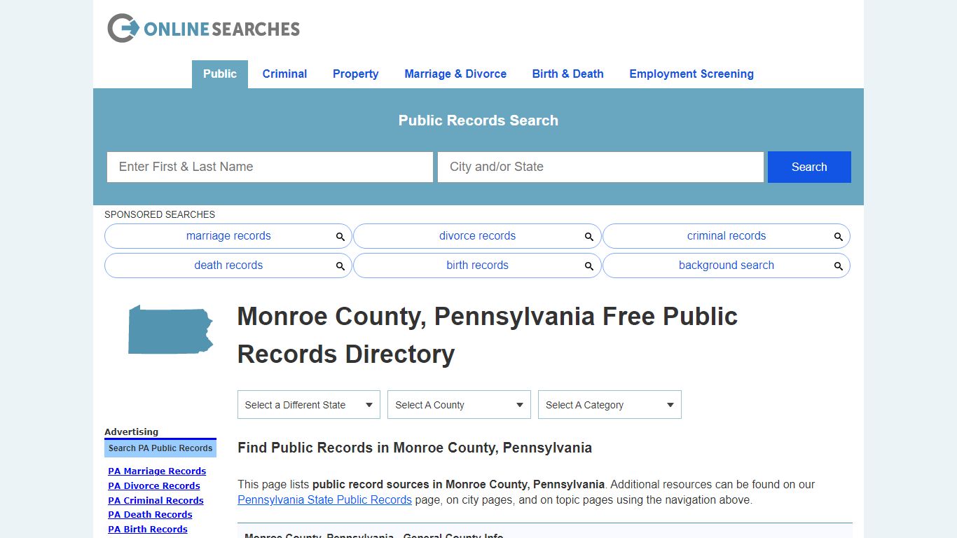 Monroe County, Pennsylvania Public Records Directory