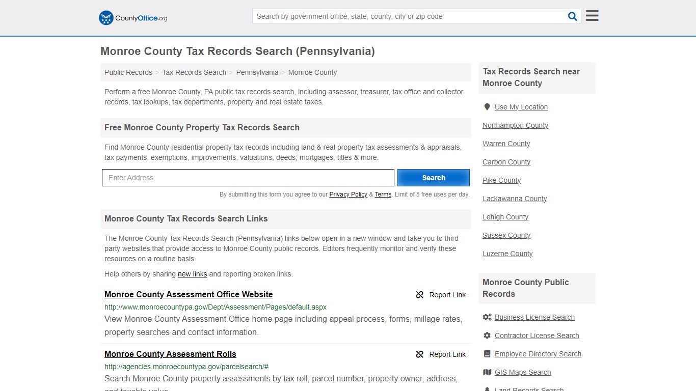 Monroe County Tax Records Search (Pennsylvania) - County Office